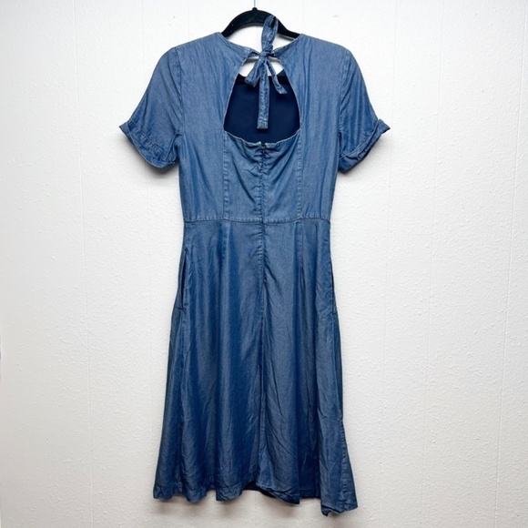 Banana Republic HighWaist Chambray Cottagecore Cut Out Midi Dress Womens Size 2 - Picture 6 of 11